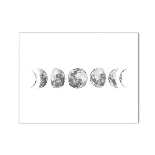 03 Cuadros de Pared de Lienzo, 40 * 30 cm / 15 * 11,8 Pulgadas Pintura de Fases Lunares, Lienzo Impermeable de Alta(White 090-1)