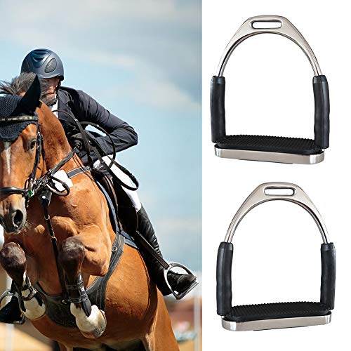 1 par de estribos de seguridad para montar a caballo, antideslizantes, plegables, de acero inoxidable, 12 x 13 cm.