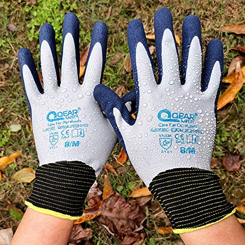 1 par de guantes de trabajo de jardín, goma de látex totalmente revestido, forro de punto, flexible, a prueba de agua/barro para la palma y la espalda(7/S)