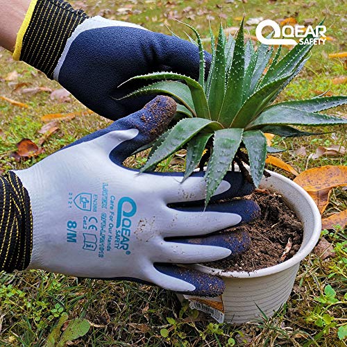 1 par de guantes de trabajo de jardín, goma de látex totalmente revestido, forro de punto, flexible, a prueba de agua/barro para la palma y la espalda(7/S)