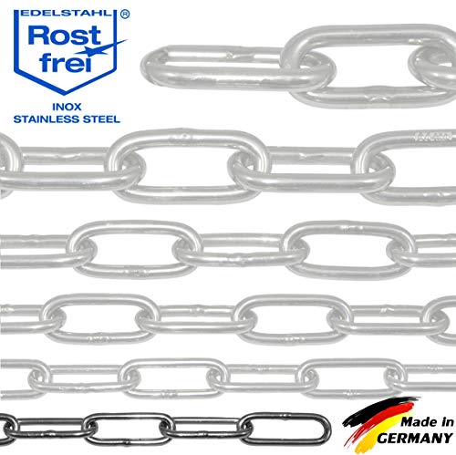 100-cm = 1-metros 3-mm cadena de acero inoxidable de espesor fabricado en V4A de eslabón largo de NietFullThings en cada unidad Cadena de anclaje DIN 5685 DIN 763 1-m