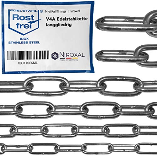 100-cm = 1-metros 3-mm cadena de acero inoxidable de espesor fabricado en V4A de eslabón largo de NietFullThings en cada unidad Cadena de anclaje DIN 5685 DIN 763 1-m