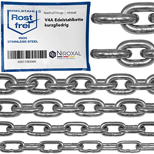 100-cm = 1-metros 5-mm de espesor de cadena de acero inoxidable de eslabón corto de NietFullThings en cada unidad cadena de anclaje DIN 5685 DIN 766 1-m