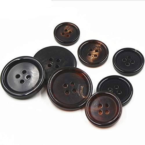 10PCS Botones de Ropa - Botón de Costura de Cuerno de Moda 4 Agujeros Botón de Forma Redonda Establecido para Hombres Mujeres Suéteres, Uniforme, Camisa, abrigo y Chaqueta (Negro, 20mm)