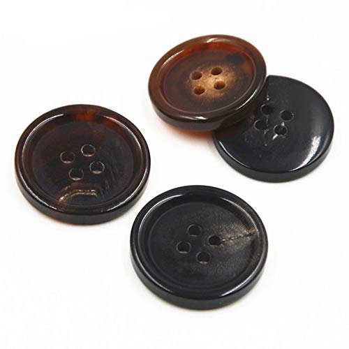10PCS Botones de Ropa - Botón de Costura de Cuerno de Moda 4 Agujeros Botón de Forma Redonda Establecido para Hombres Mujeres Suéteres, Uniforme, Camisa, abrigo y Chaqueta (Negro, 20mm)
