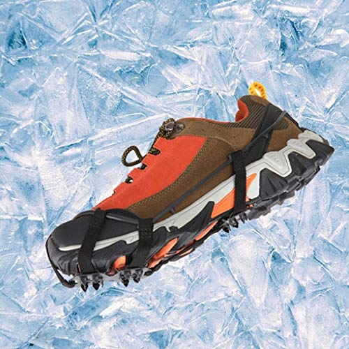 2 conjunto de agarre del hielo negro de alta resistencia de 24 dientes botas de montaña clip de hielo de invierno senderismo antideslizantes hielo férula de poliéster de alta cincha elástica antidesli