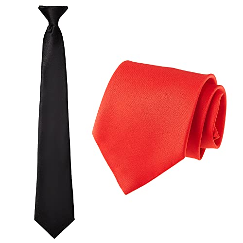 2 Corbatas Pre-Atadas de Seguridad Estándar con Clip (Negro, Rojo)