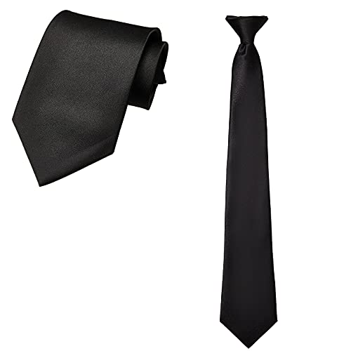 2 Corbatas Pre-Atadas de Seguridad Estándar de Negro Mate Corbata con Clip