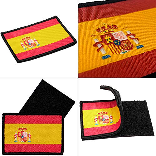 2 Parches bordados de banderas de España - Color y Negro - Escudos bordados - 2 Insignias tácticas para moral - Parches Militares - 75 x 50 mm