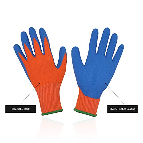 2 pares de guantes de jardín para niños de 2 a 3 años, de 4 a 5 años, de 6 a 13 años, con revestimiento de goma de espuma y guantes de trabajo para niñas (S, de 11 a 13 años)