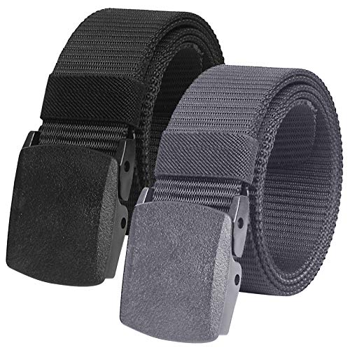 2 Piezas Cinturón Táctico Militar Ajustable Cintura Hombres Lona Nylon Hebilla Plástica (Gris topo + Negro)