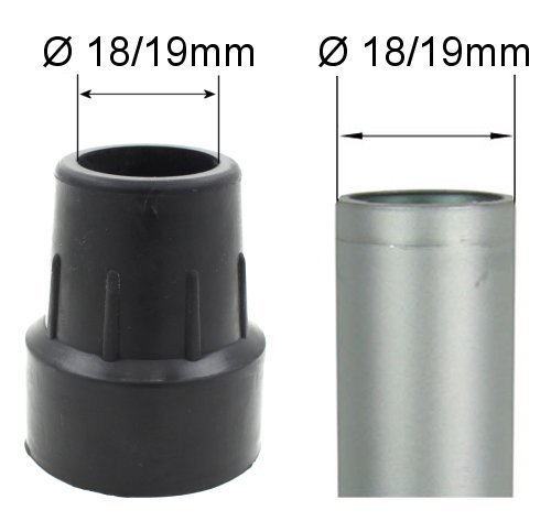 2 Piezas - Virolas de Goma - Varios Tamaños Disponibles - Para Muletas Bastones Andadores Marcos Para Caminar (18mm, Negro)