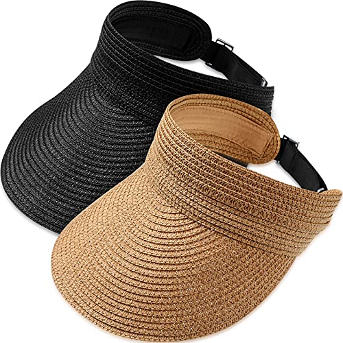 2 Sombreros Enrollables de Paja ala Ancha con Visera Gorro Plegable para Mujer