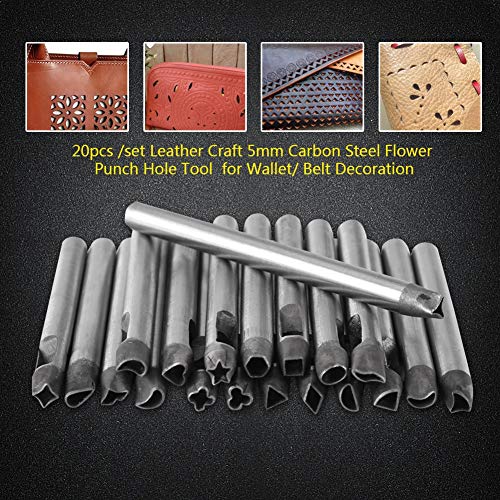 20 piezas de cuero artesanal flor perforadora herramienta de acero al carbono herramientas de perforación de cuero hueco para decoración de cinturón de billetera 5mm