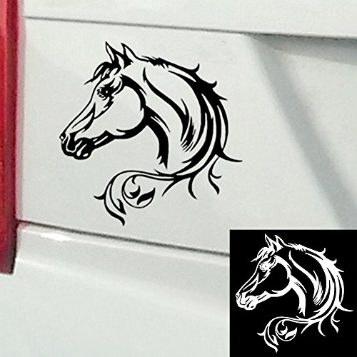20 x 20 cm de pegatinas reflectantes para coche, diseño de cabeza de caballo con animales, modelo de cuerpo, pegatinas decorativas, pegatinas para coche, color blanco y negro