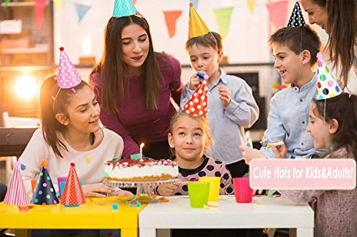 22 Piezas Gorros Fiesta Cono Sombreros de Corona DIY Sombrero de Papel con Pompones de Mini Gorro Cumpleaños Fiesta para Niños Adultos