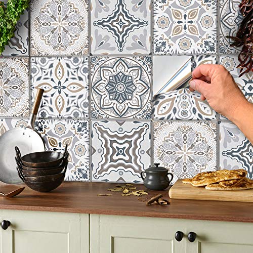 24 adhesivos de mosaico para suelos y paredes, azulejos de 15 x 15 cm, adhesivos para azulejos, láminas decorativas para azulejos de baño y cocina