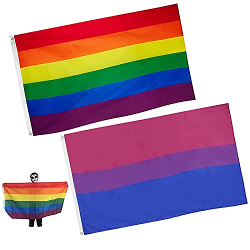 2pcs Bandera arcoíris Zeaye de 3 x 5 pies, colores vivos y resistente a los rayos UV, cabeza de lona y doble costura, banderas de orgullo gay