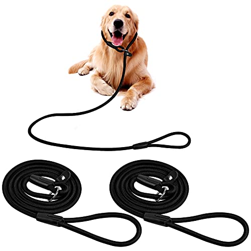 2Pcs Cuerda de Correa Ajustable de Nylon Trenzada Correa Retriever Cuerda de Entrenamiento Correas para Perros Pequeños Medianos Grandes (Negro+Negro)