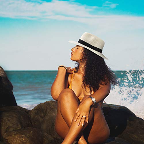 3 Piezas de Sombrero de Paja de Panama para Mujer Sombrero de Paja de ala Ancha Sombrero Enrollable Sombrero de Sol de Playa (Marrón, Caqui, Beige)