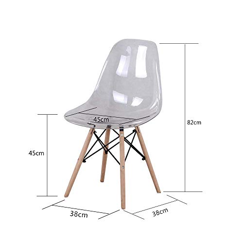 4 sillas transparentes de policarbonato cojín de madera maciza patas de metal, cocina, salón comedor, oficina, dormitorio, escuela, biblioteca al aire libre (transparente)
