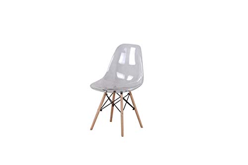 4 sillas transparentes de policarbonato cojín de madera maciza patas de metal, cocina, salón comedor, oficina, dormitorio, escuela, biblioteca al aire libre (transparente)
