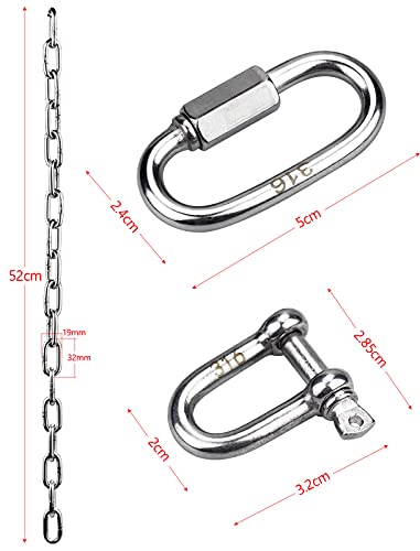 50 cm corrente de aço inoxidável de 5 mm espessura com mosquetão de corrente M5 - capacidade de peso: 350 kg, prata