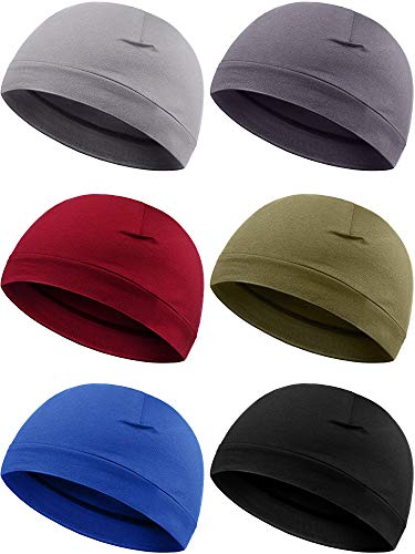 6 Pieces Men Skull Caps Cotton Beanies Sleep Hats Multifunctional Helmet Liner Cap for Men and Women (Vintage Colors)