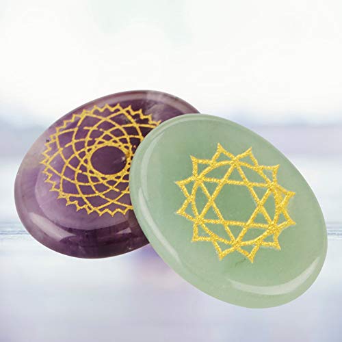 7pcs Chakra Stones Grabado a granel Curación espiritual Meditación Piedras de palma naturales Reiki Chakra Crystal Set Chakra Stones para la fabricación de joyas