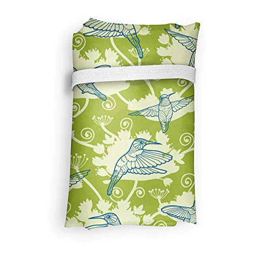 ABAKUHAUS colibríes Bolsa Reutilizable Plegable para Compras, jardín de Colibríes, de Tela con Estampa Digital Colores Durables Lavable, Crema de limón verde azul