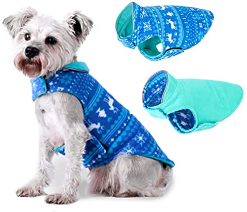 ABRRLO Forro polar para perros, chaleco para perros, abrigo reflectante, chaqueta reversible sin mangas, para perros pequeños, medianos y pequeños, Navidad (azul XL)