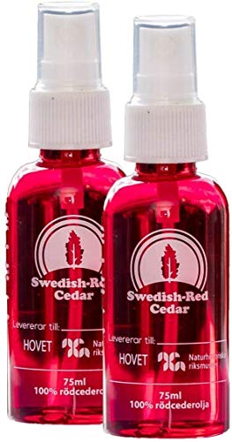 Aceite de cedro rojo sueco en spray, no tóxico, 100 % puro y natural, repelente de polillas, escarabajos de alfombra, pececillos de plata, cucarachas e insectos, 2 botes de 75 ml