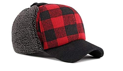ACVIP Gorro de trapero cálido de invierno con orejeras a cuadros Rojo y negro. L: 56/58 cm