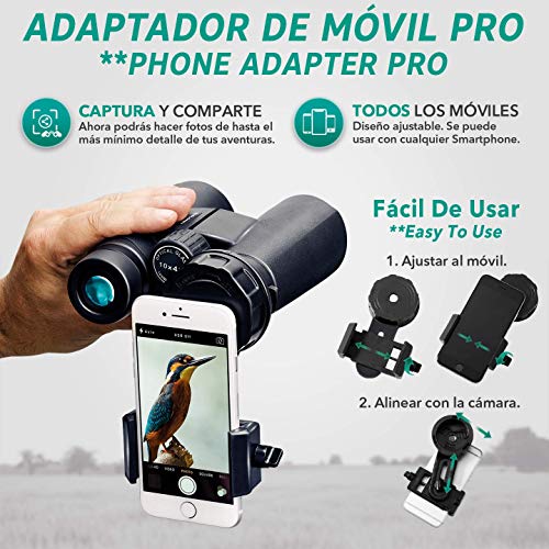 Adaptador de Móvil Pro para Prismáticos, Monoculares, Telescopios Terrestres, Telescopios Astronómicos, Microscopios. Compatibles con Cualquier Smartphone. Ideal para Capturar Tus Aventuras.