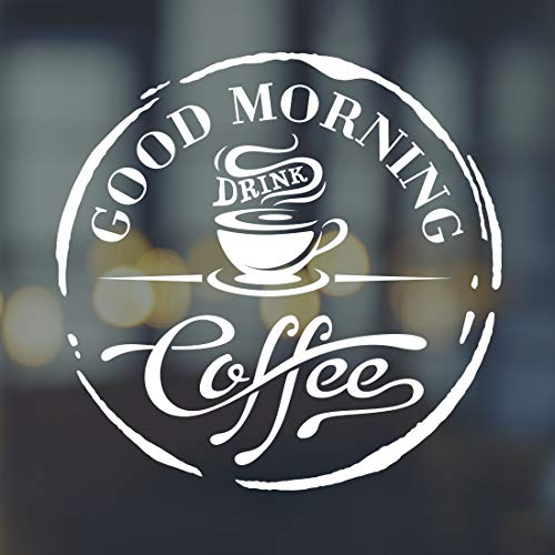 Adhesivo decorativo para pared con texto en inglés "Good Morning Drink Coffee Cafe Window Sticker Art Stickers Vinilo Decoración" para cocina, espejo, azulejos, citas, transferencias, decoración