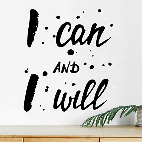 Adhesivo decorativo para pared con texto en inglés "I can I Will para gimnasio, cita de motivación, decoración de vinilo de cocina, carteles inspiradores de fitness, motivación mural de ejercicio