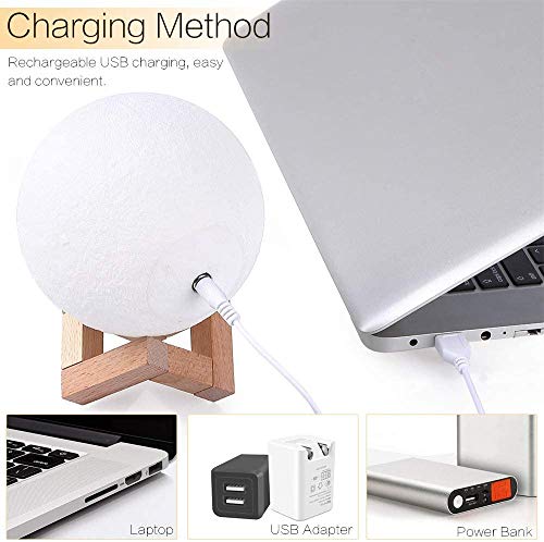 AGM Lámpara, Tecnología Impresa 3D USB Recargable Interior Especialidad Decoración Luna Luces Control Táctil para Regalo/Acción de Gracias/Navidad/Aniversario [Diámetro 5.9"/2 Colores], 3.7 W, Blanco