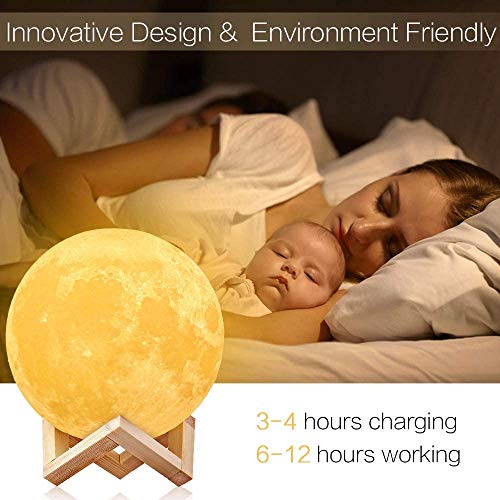 AGM Lámpara, Tecnología Impresa 3D USB Recargable Interior Especialidad Decoración Luna Luces Control Táctil para Regalo/Acción de Gracias/Navidad/Aniversario [Diámetro 5.9"/2 Colores], 3.7 W, Blanco