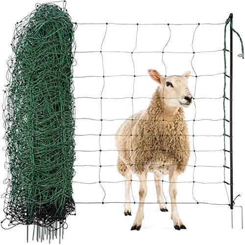 Agrarzone red de ovejas cerca de ovejas con la electricidad verde 50m x 108cm | Red de la valla de pastoreo eléctrico con doble pico y estacas | Valla de protección | Valla eléctrica