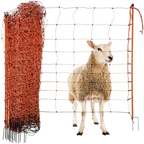 Agrarzone red para ovejas con electricidad naranja 50m x 90cm | Red para pastos eléctrica con doble estaca | Valla de protección para ovejas cabras corderos | Valla eléctrica para cabras vallas