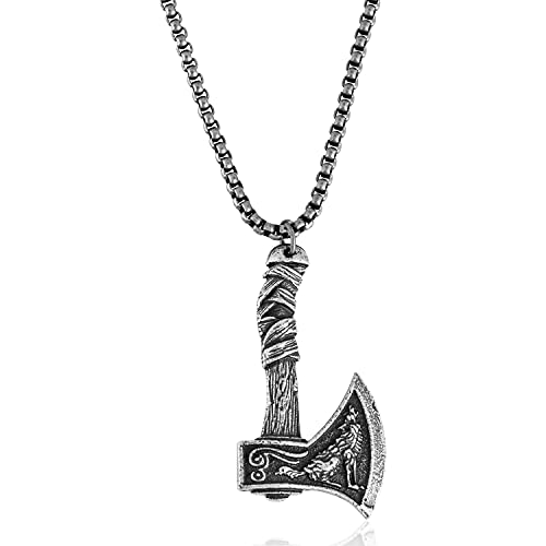 Akitsune Colgante de Malleum con cadena de 90 cm, collar para hombre y mujer, acero inoxidable, martillo Mjölnir Thor, color plateado, negro mate y dorado,
