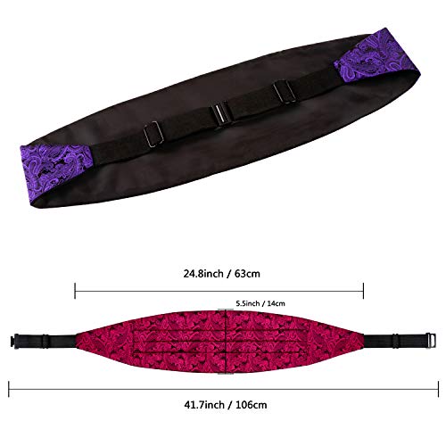 Alizeal Conjunto de Pajarita, Fajín y Pañuelo de Bolsillo Ajustables con Diseño Clásico de Paisley para Hombre,Morado Oscuro
