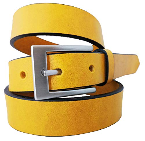 almela Cinturón mujer piel de vaquetilla estrecho (Amarillo, 100)