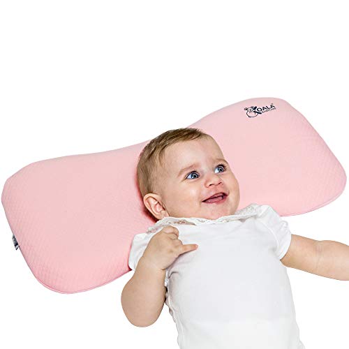 Almohada para bebés hasta los 36 meses para ayudar a prevenir y tratar la plagiocefalia,de funda extraíble (con dos fundas), hecha de Memory Foam, espuma viscoelastica - rosa