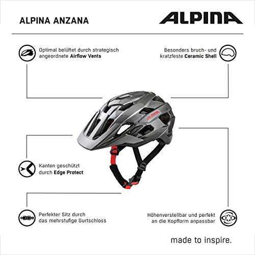 Alpina ANZANA Casco de Ciclismo, Unisex-Adult, darksilver-blk-Red, 57-61