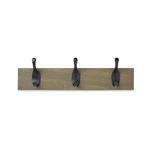 Amazon Basics - Perchero de madera de pared, 3 ganchos modernos 34 cm, Madera noble, 2 unidades