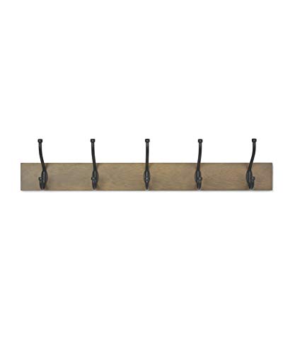Amazon Basics - Perchero de madera de pared, 5 ganchos estándar 57 cm, Madera noble, 2 unidades