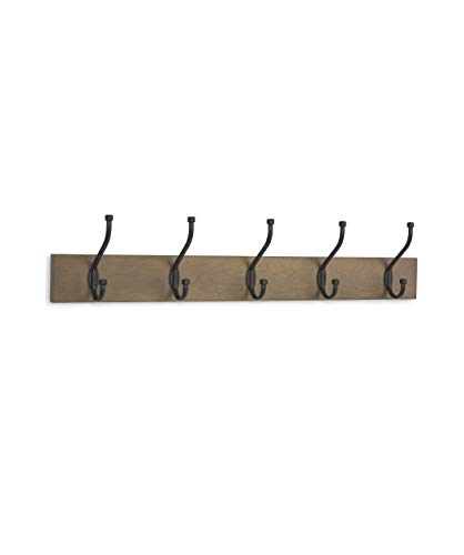 Amazon Basics - Perchero de madera de pared, 5 ganchos estándar 57 cm, Madera noble, 2 unidades