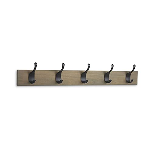 Amazon Basics - Perchero de madera de pared, 5 ganchos modernos 57 cm, Madera noble