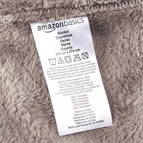 Amazon Basics Velvet Plush Throw Manta Suave con Tacto de Terciopelo, Gris, 229 x 274cm